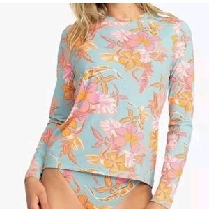 NWOT - Roxy Ladies' Sun Protection Tee Blue & Orange Floral – Size M
